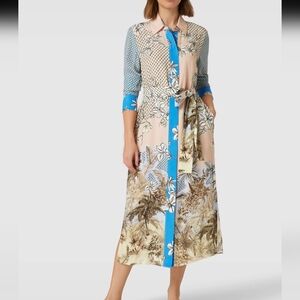 Womens size 7 Marc Cain silk blend tie waist shirt dress.